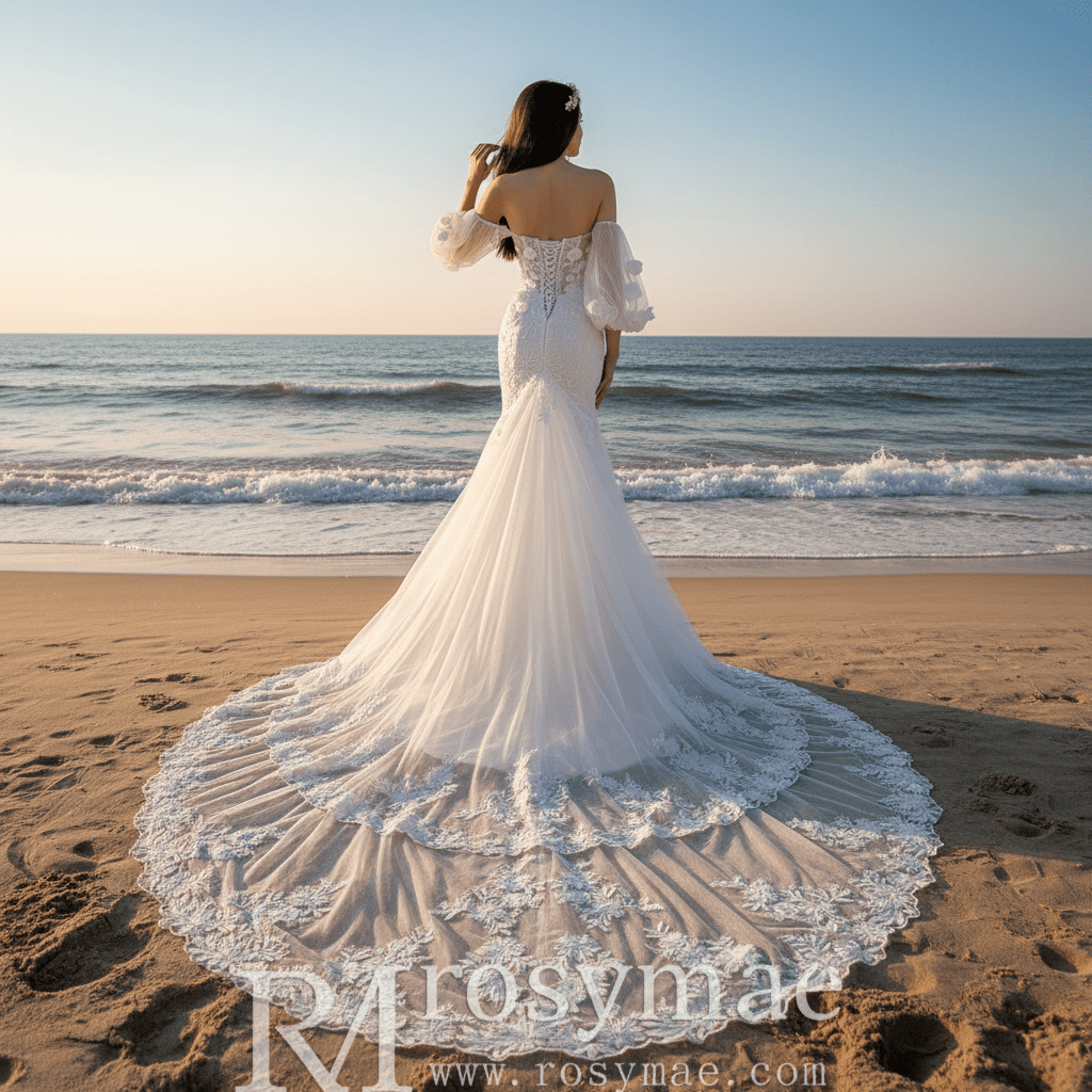 Fit Flare Sweetheart Princess Wedding Dress with Lantern Sleeve - Rosymae