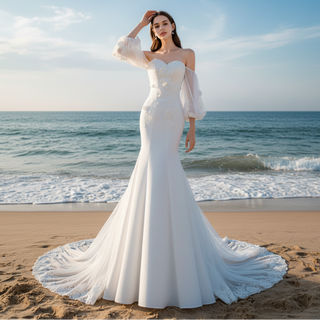 Fit Flare Sweetheart Princess Wedding Dress with Lantern Sleeve Rosymae Fit Flare Sweetheart Princess Wedding Dress with Lantern Sleeve Rosymae