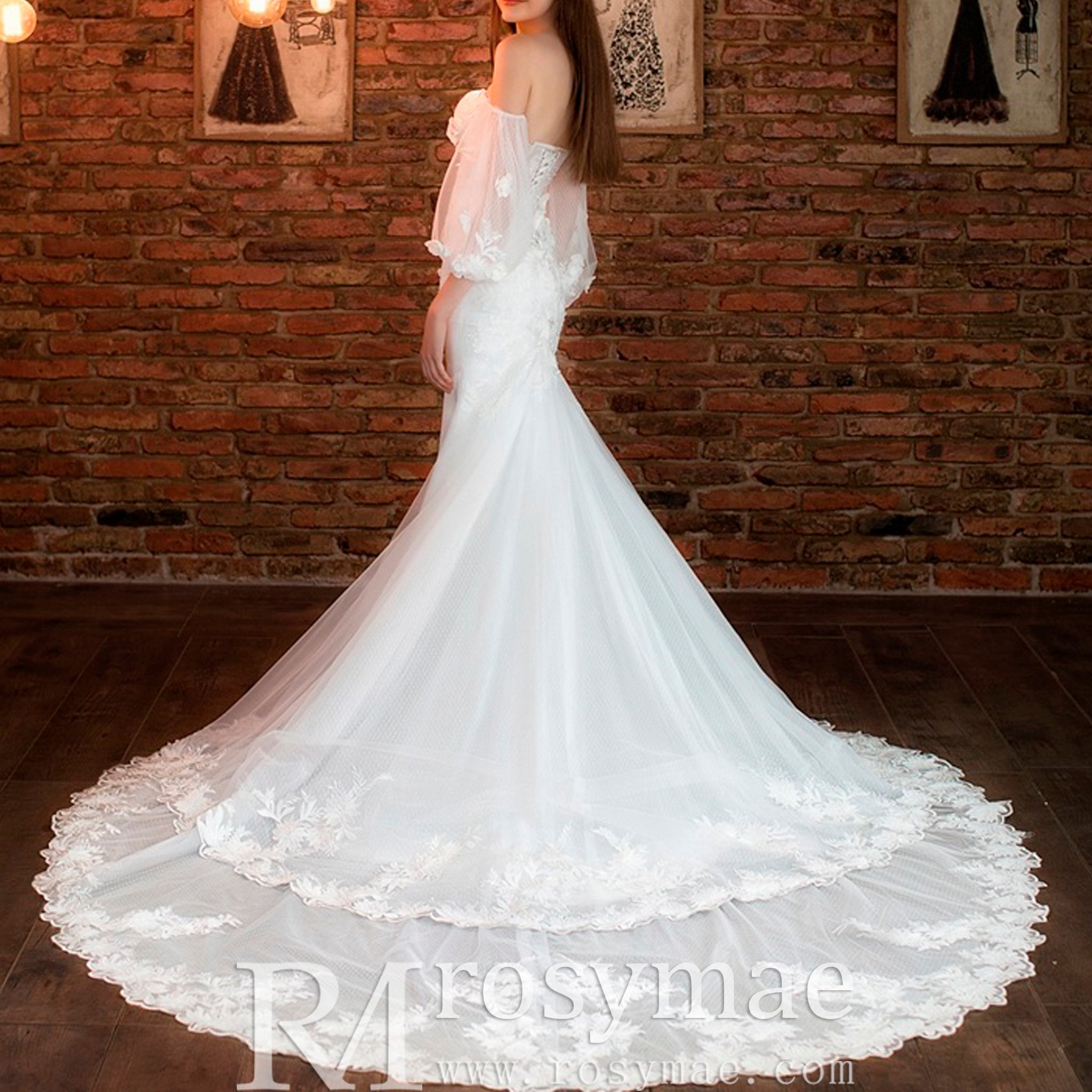 Fit Flare Sweetheart Princess Wedding Dress with Lantern Sleeve White / 10 Fit Flare Sweetheart Princess Wedding Dress with Lantern Sleeve White / 10
