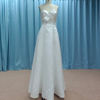 Strapless Satin A-line Tea Length Wedding Dress with Ruched Bodice