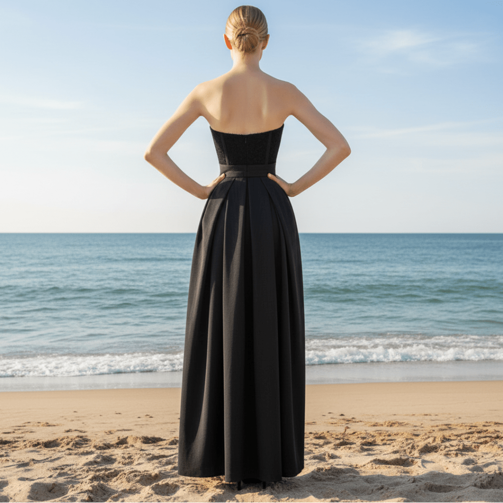 Floor Length Strapless Black Wedding Dresses Formal Gowns - Rosymae