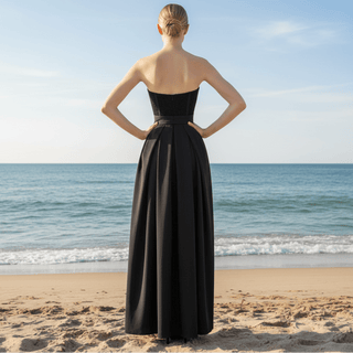 Floor Length Strapless Black Wedding Dresses Formal Gowns - Rosymae
