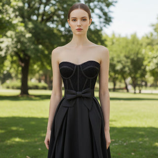 Floor Length Strapless Black Wedding Dresses Formal Gowns - Rosymae