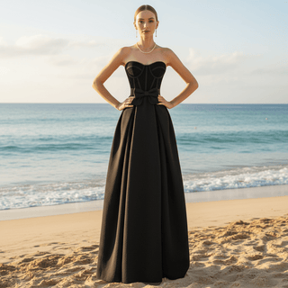 Floor Length Strapless Black Wedding Dresses Formal Gowns - Rosymae
