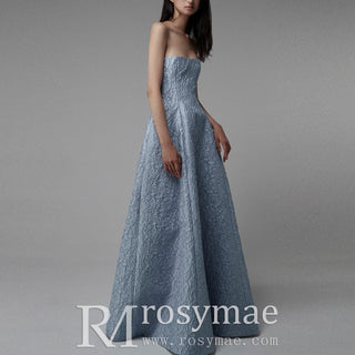 Strapless Light Blue Evening Dress Party Gowns with Pocket