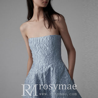 Strapless Light Blue Evening Dress Party Gowns with Pocket