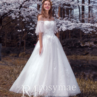 Classic A-line Off the Shoulder Wedding Dress with Beading