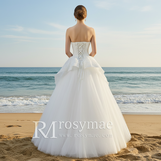 Traditional Strapless Lace Floor Length Bridal Wedding Gowns