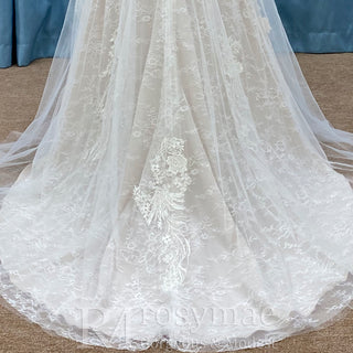 Sheer Sweetheart Neck Floral Lace A-line Wedding Dress with Open Back