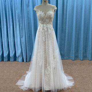 Sheer Sweetheart Neck Floral Lace A-line Wedding Dress with Open Back
