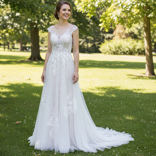 Sheer Sweetheart Neck Floral Lace A-line Wedding Dress with Open Back