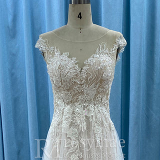 Sheer Sweetheart Neck Floral Lace A-line Wedding Dress with Open Back