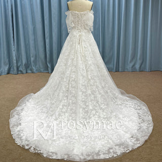 Floral Lace A-line off Shoulder Wedding Dress with Sweetheart Neck