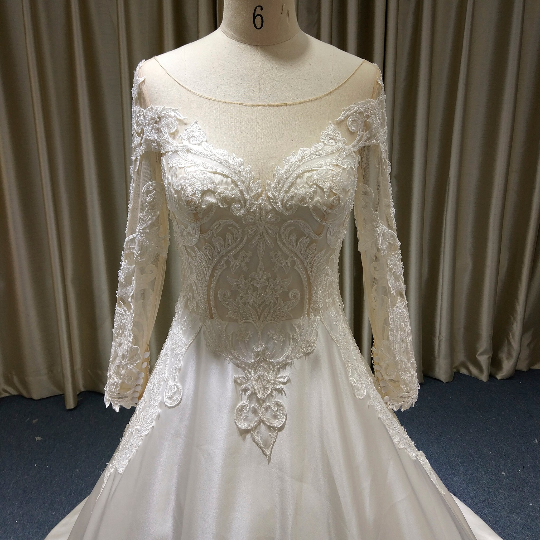 Classic Long Sleeve A-line Vintage Wedding Dress with Bowknot Back White / Custom Size Classic Long Sleeve A-line Vintage Wedding Dress with Bowknot Back White / Custom Size