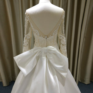 Classic Long Sleeve A-line Wedding Dress with Bowknot Back