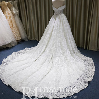 Gorgeous Off the Shoulder Ball Gown Floral Lace Wedding Dress for Elegant Bride