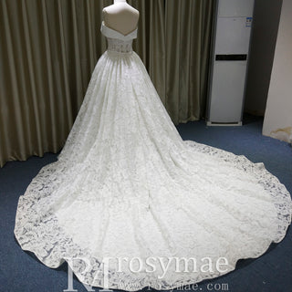 Gorgeous Off the Shoulder Ball Gown Floral Lace Wedding Dress for Elegant Bride