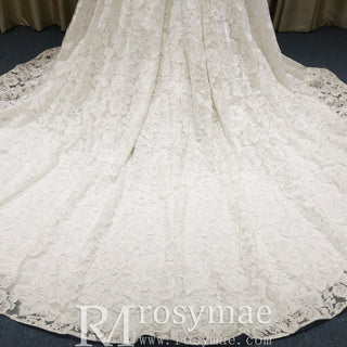 Gorgeous Off the Shoulder Ball Gown Floral Lace Wedding Dress for Elegant Bride