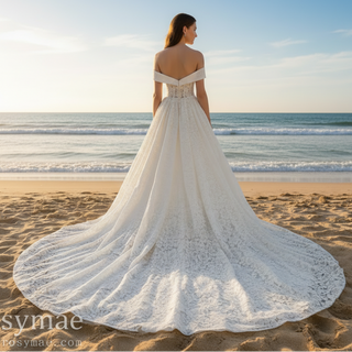 Gorgeous Off the Shoulder Ball Gown Floral Lace Wedding Dress for Elegant Bride