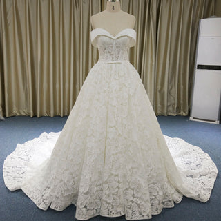 Gorgeous Off the Shoulder Ball Gown Floral Lace Wedding Dress for Elegant Bride
