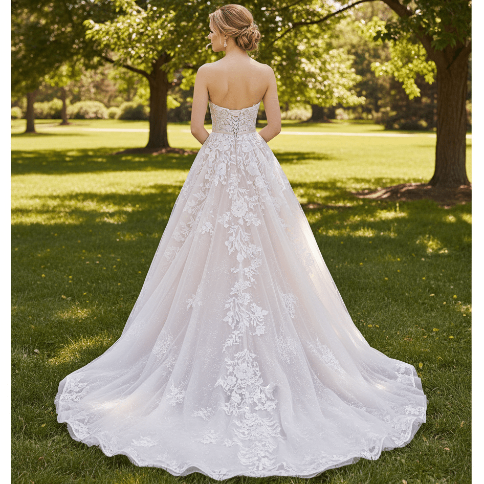 Floral Lace Ball Gown Wedding Dress with Straight Neckline - Rosymae