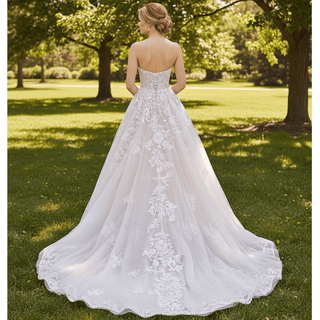 Floral Lace Ball Gown Wedding Dress with Straight Neckline - Rosymae