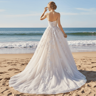 Floral Lace Ball Gown Wedding Dress with Straight Neckline - Rosymae
