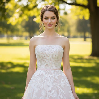 Floral Lace Ball Gown Wedding Dress with Straight Neckline - Rosymae