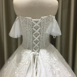 Princess Floral Lace Ball Gown Wedding Dress with Off the Shoulder