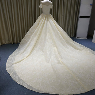 Elegant Ball Gown Champagne Wedding Dress with Off the Shoulder