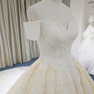 Elegant Ball Gown Champagne Wedding Dress with Off the Shoulder