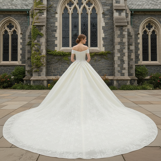 Elegant Ball Gown Champagne Wedding Dress with Off the Shoulder