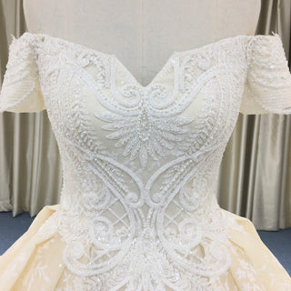 Elegant Ball Gown Champagne Wedding Dress with Off the Shoulder
