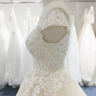 Floral Lace Elegant V Neck and V Back Wedding Dress with Off the Shoulder - Rosymae