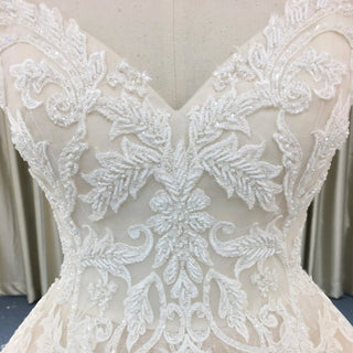 Floral Lace Elegant V Neck and V Back Wedding Dress with Off the Shoulder - Rosymae