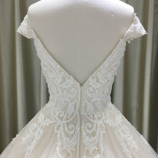 Floral Lace Elegant V Neck and V Back Wedding Dress with Off the Shoulder - Rosymae
