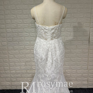 Spaghetti Straps Vintage Lace Mermaid Wedding Gowns with Vneck