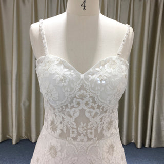 Floral Lace Mermaid-style Wedding Dress with spaghetti straps and Sweetheart Neck - Rosymae