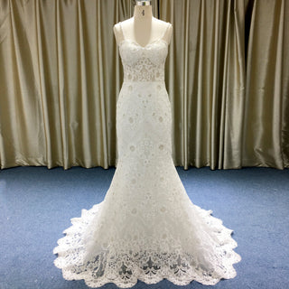 Floral Lace Mermaid-style Wedding Dress with spaghetti straps and Sweetheart Neck - Rosymae
