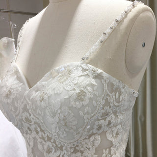 Floral Lace Mermaid-style Wedding Dress with spaghetti straps and Sweetheart Neck - Rosymae