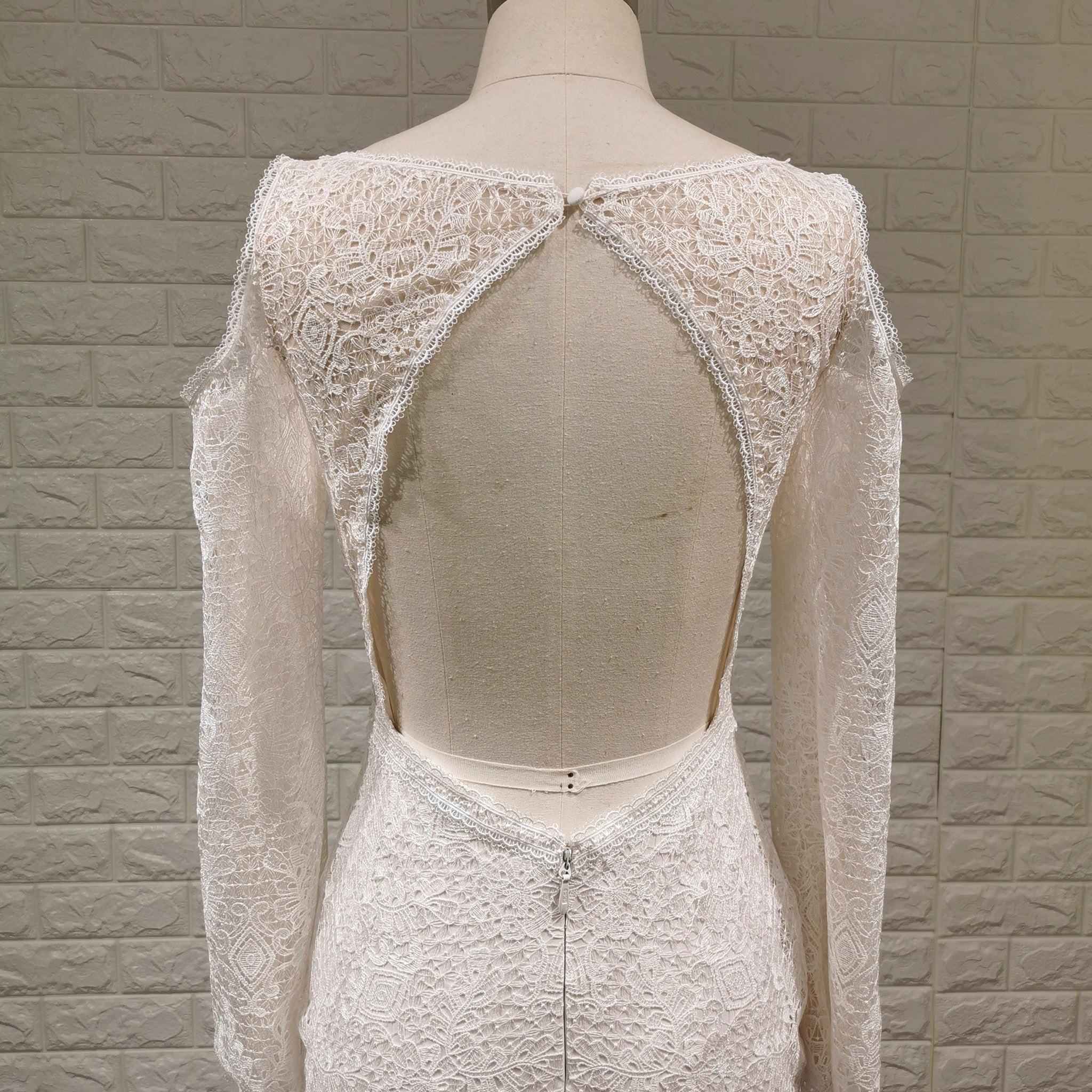 Floral Lace Mermaid Wedding Dress with Off the Shoulder Long Sleeve - Rosymae