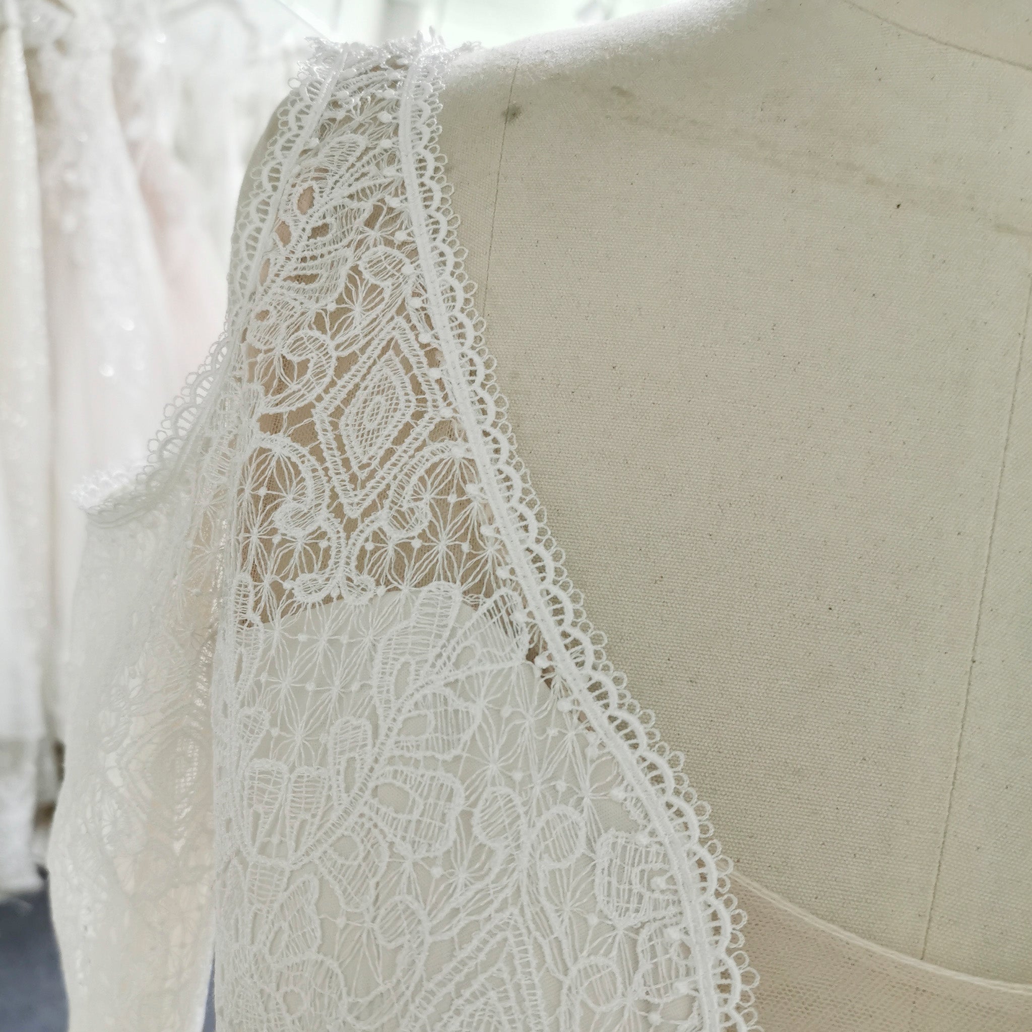 Floral Lace Mermaid Wedding Dress with Off the Shoulder Long Sleeve - Rosymae