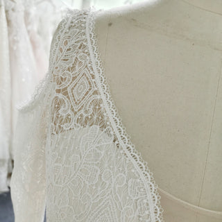 Floral Lace Mermaid Wedding Dress with Off the Shoulder Long Sleeve - Rosymae
