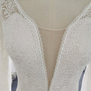 Floral Lace Mermaid Wedding Dress with Off the Shoulder Long Sleeve - Rosymae