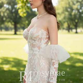 Floral Lace Mermaid Wedding Dress with Sweetheart Neck - Rosymae