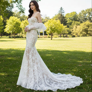 Floral Lace Mermaid Wedding Dress with Sweetheart Neck - Rosymae