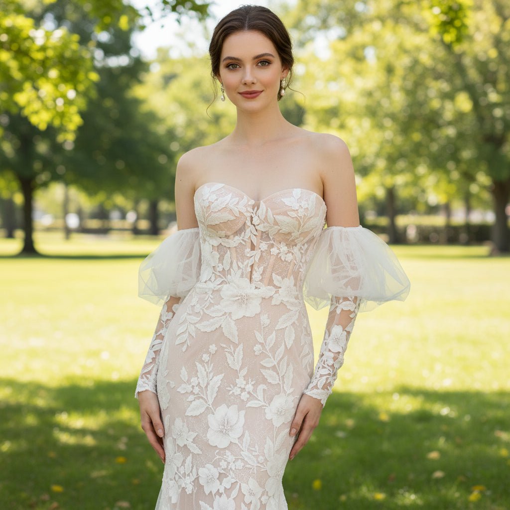 Floral Lace Mermaid Wedding Dress with Sweetheart Neck - Rosymae