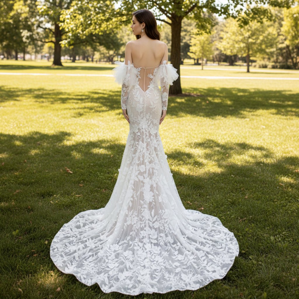 Floral Lace Mermaid Wedding Dress with Sweetheart Neck - Rosymae