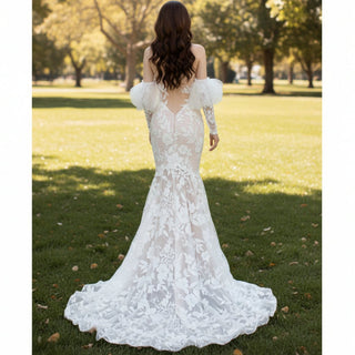 Floral Lace Mermaid Wedding Dress with Sweetheart Neck - Rosymae