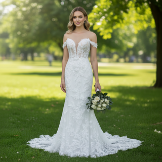 Classy Off-Shoulder Lace Mermaid Wedding Dresses for Brides